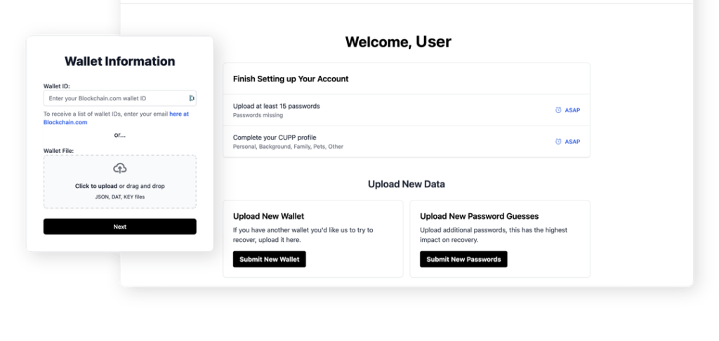 Crypto Assets Recover Welcome page of Crypto user