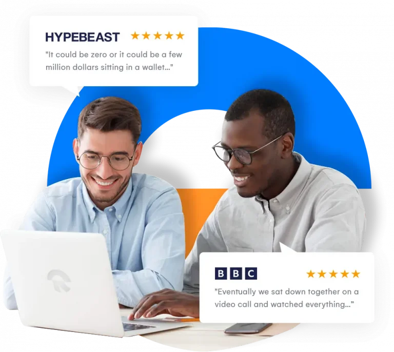 Users completing crypto assets recovery on a laptop with a confirmation screen